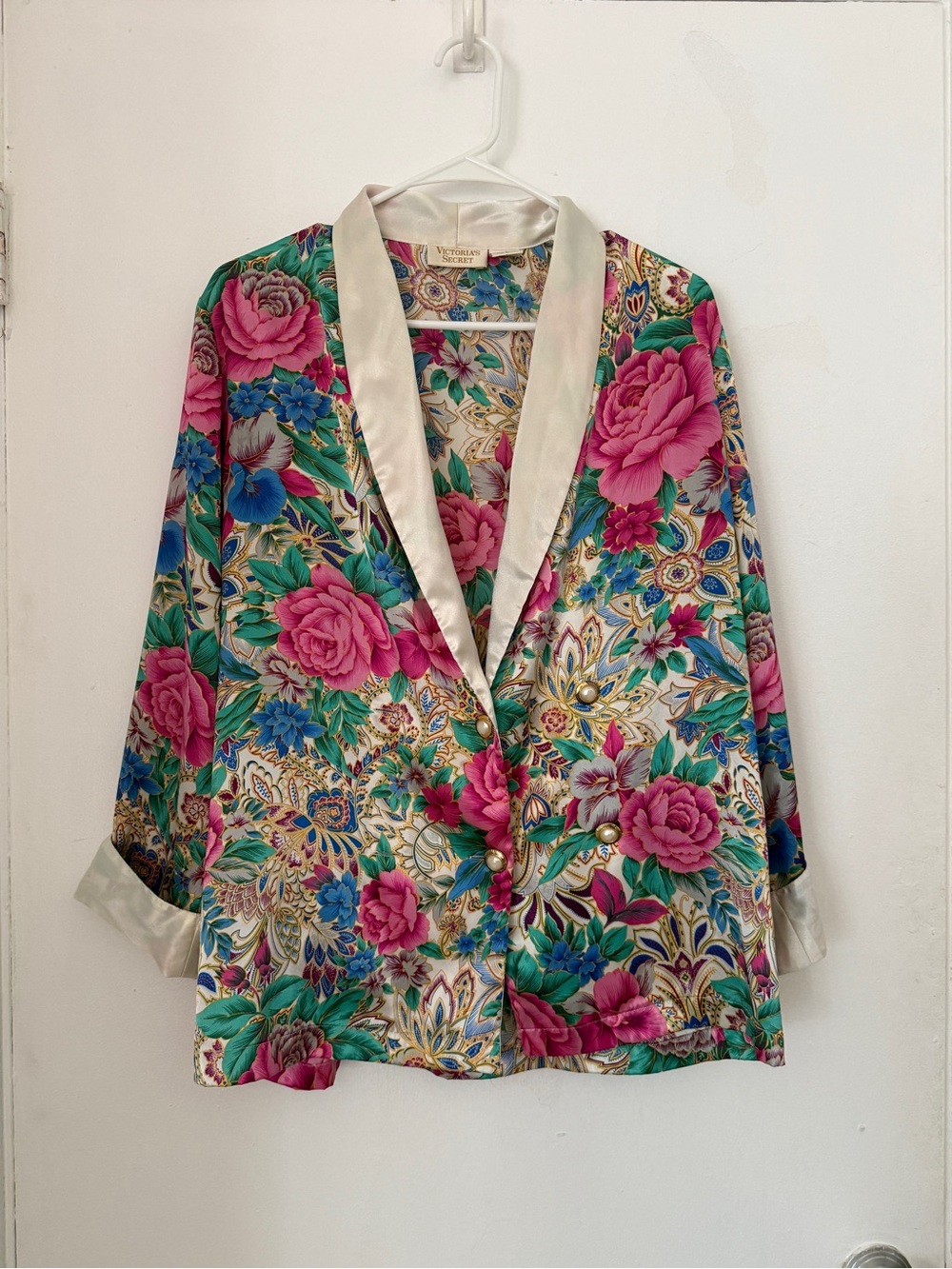 Victoria's Secret Floral Satin Blazer with Cream Trim